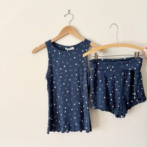 NWT Barefoot Dreams Heart Ribbed Tank and Shorts Set in Navy